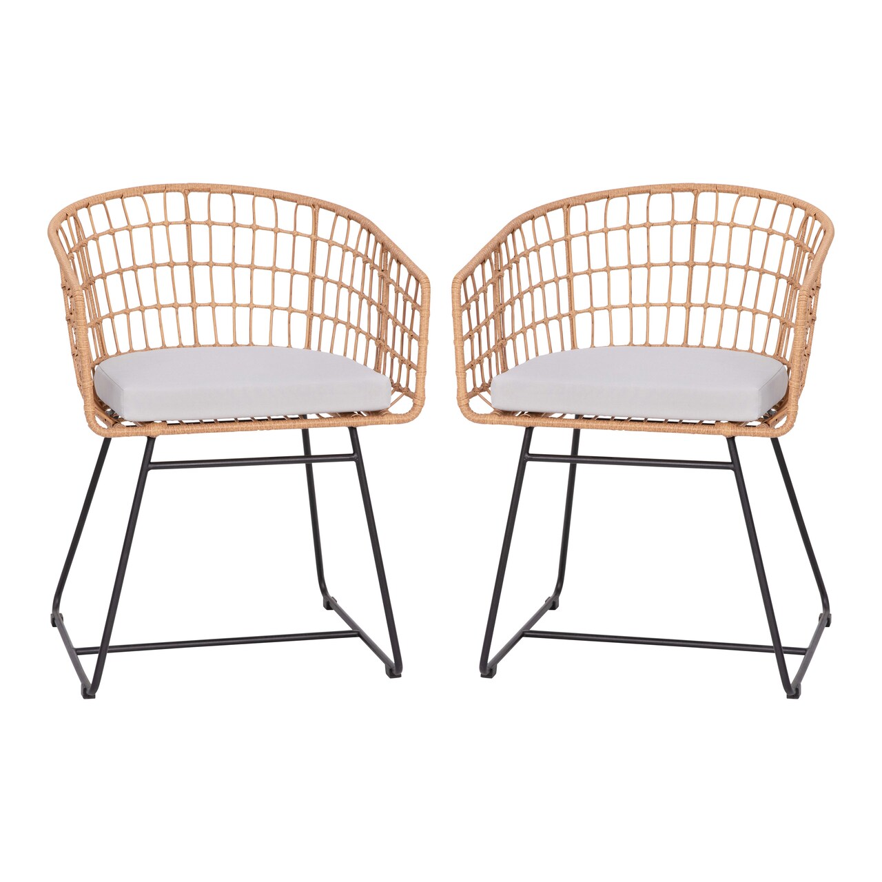 Emma and Oliver Ari Set of Two All-Weather Faux Rattan Rope Chairs with Padded Cushions for Indoor and Outdoor Use